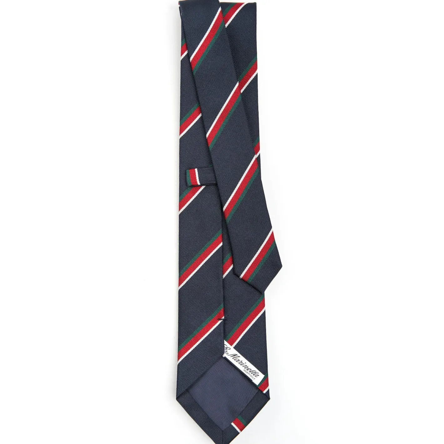 E.Marinella CRAVATTA REGIMENTAL IN SETA BLU SCURO Righe verdi e rosse Hot