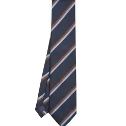 E.Marinella CRAVATTA REGIMENTAL IN SETA BLU SCURO Righe marroni e azzurre Best