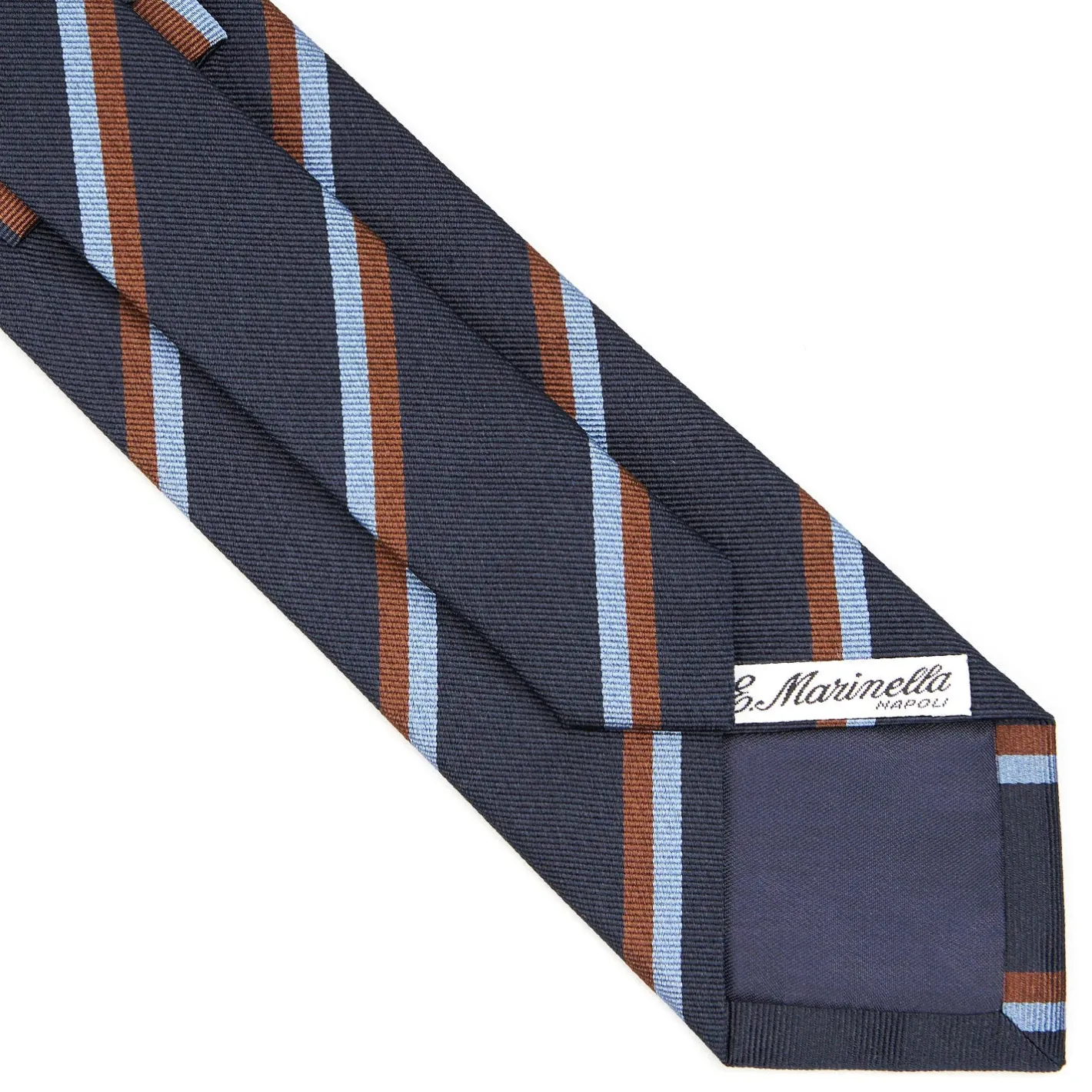 E.Marinella CRAVATTA REGIMENTAL IN SETA BLU SCURO Righe marroni e azzurre Best