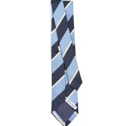 E.Marinella CRAVATTA REGIMENTAL IN SETA BLU SCURO Righe azzurre e bianche Hot