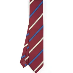 E.Marinella CRAVATTA REGIMENTAL IN SETA BORDEAUX Righe beige e azzurre New