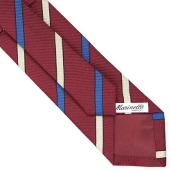 E.Marinella CRAVATTA REGIMENTAL IN SETA BORDEAUX Righe beige e azzurre New