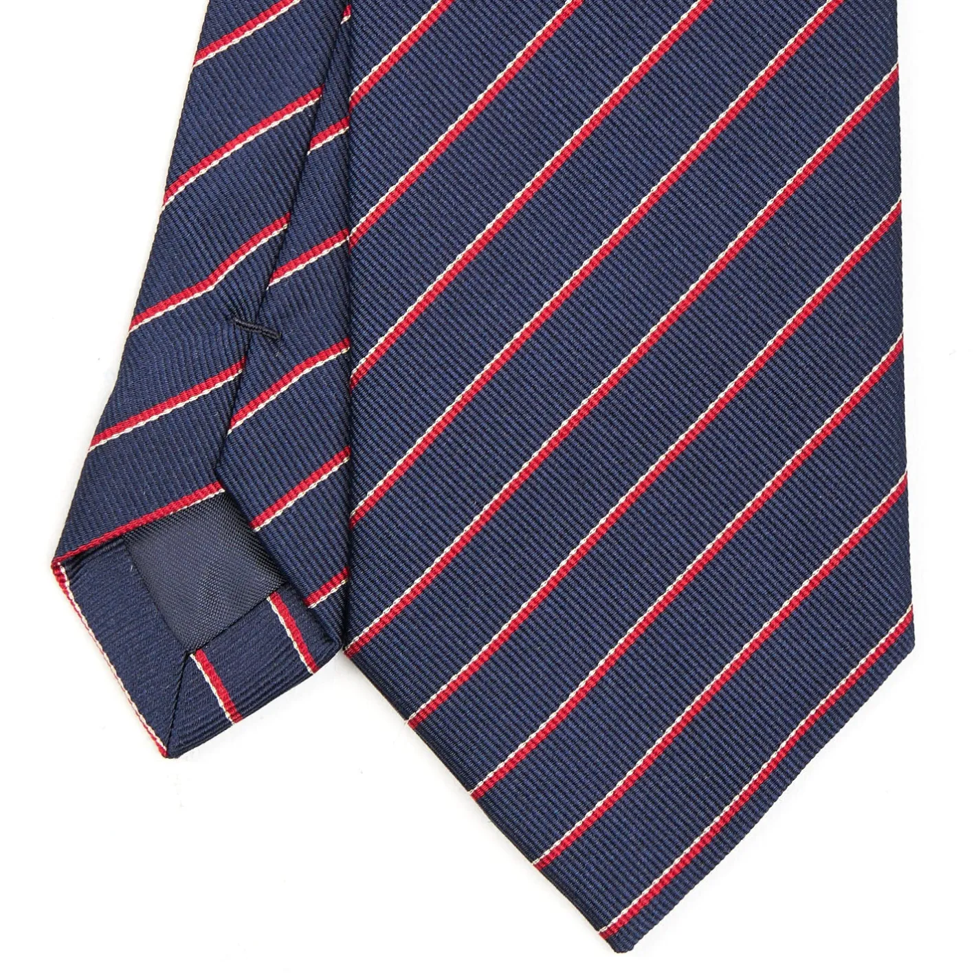 E.Marinella CRAVATTA REGIMENTAL IN SETA BLU SCURO Righe rosse Sale