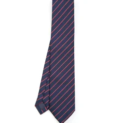 E.Marinella CRAVATTA REGIMENTAL IN SETA BLU SCURO Righe rosse Sale