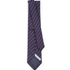 E.Marinella CRAVATTA REGIMENTAL IN SETA BLU SCURO Righe rosse Sale
