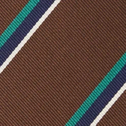 E.Marinella CRAVATTA REGIMENTAL IN SETA MARRONE SCURO Righe verdi e blu New