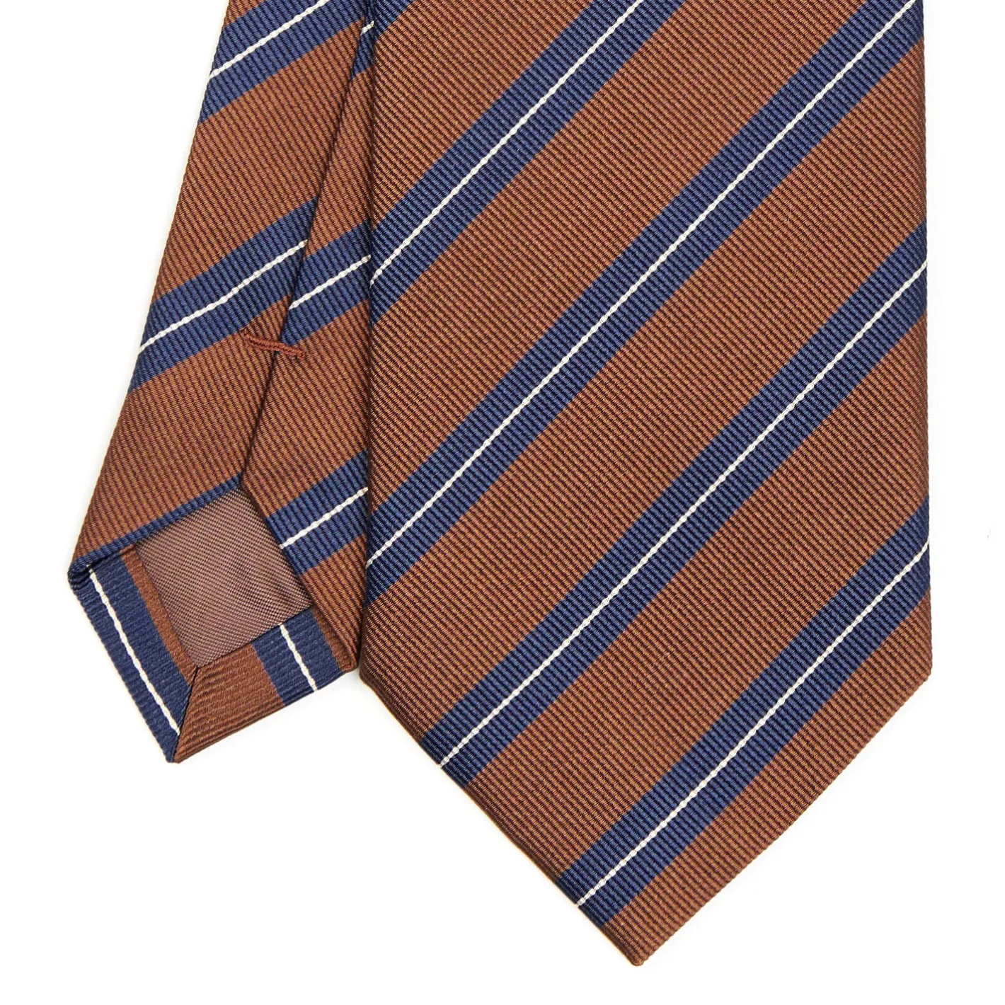 E.Marinella CRAVATTA REGIMENTAL IN SETA MARRONE SCURO Righe blu e bianche Hot