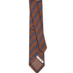 E.Marinella CRAVATTA REGIMENTAL IN SETA MARRONE SCURO Righe blu e bianche Hot