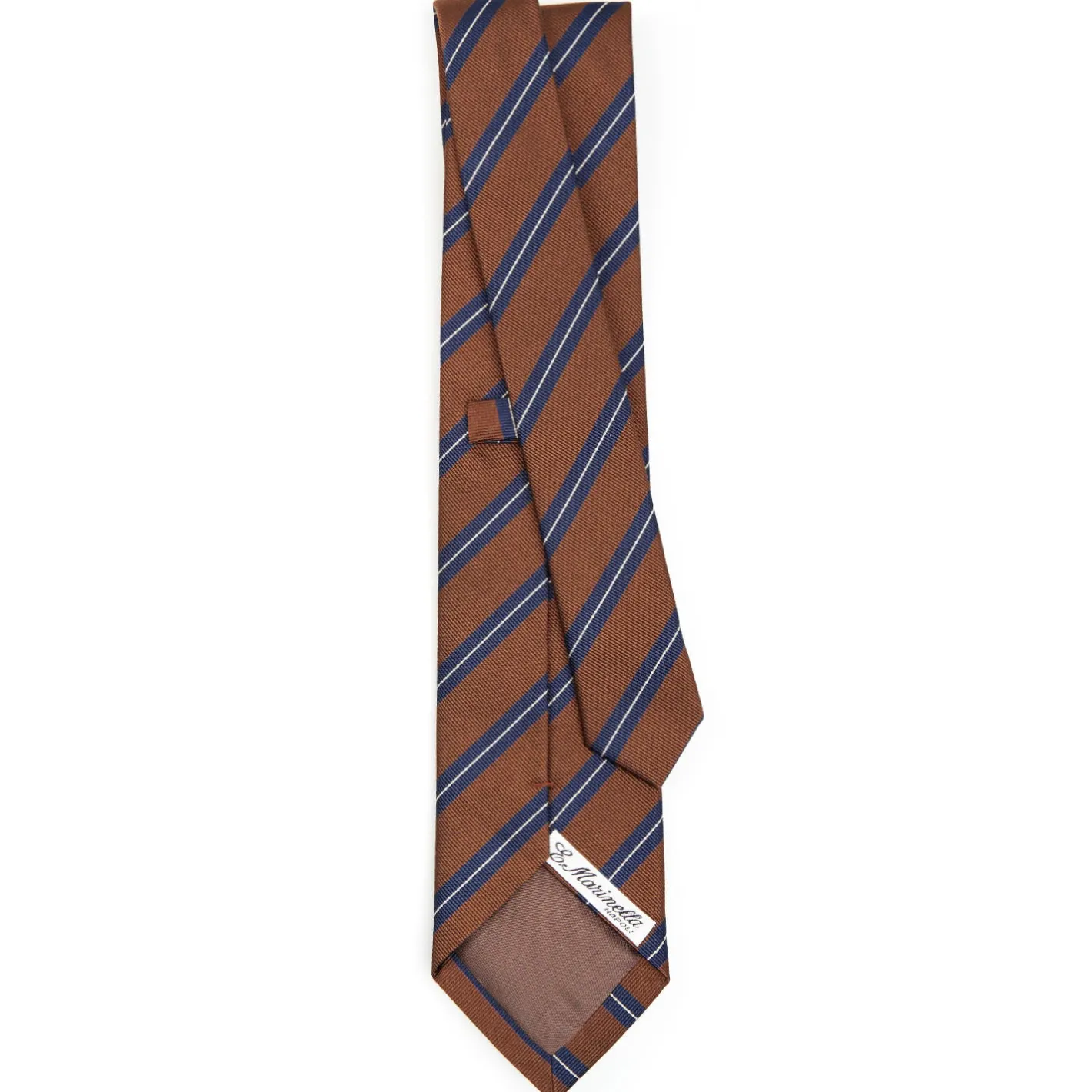 E.Marinella CRAVATTA REGIMENTAL IN SETA MARRONE SCURO Righe blu e bianche Hot