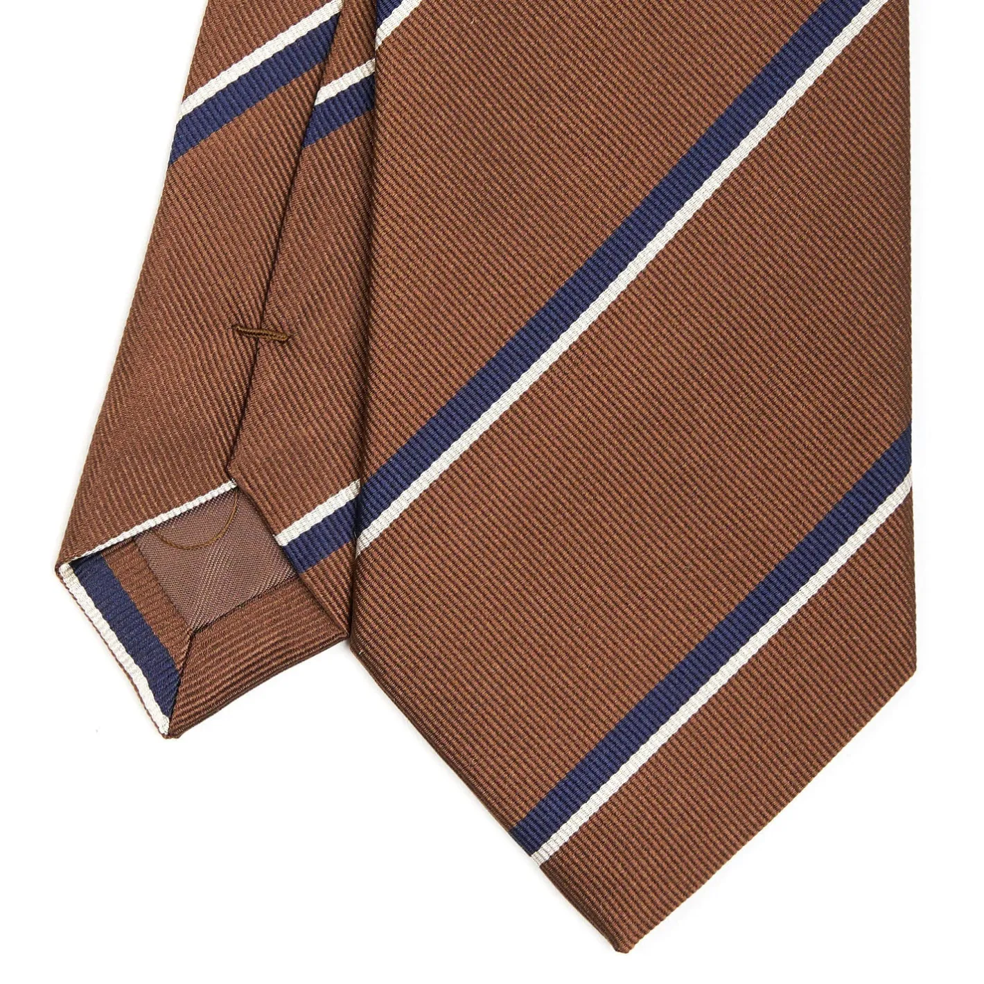 E.Marinella CRAVATTA REGIMENTAL IN SETA MARRONE SCURO Righe blu e bianche Online