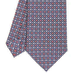 E.Marinella CRAVATTA SARTORIALE CLASSICA IN SETA BLU SCURO Microfantasia fiore New