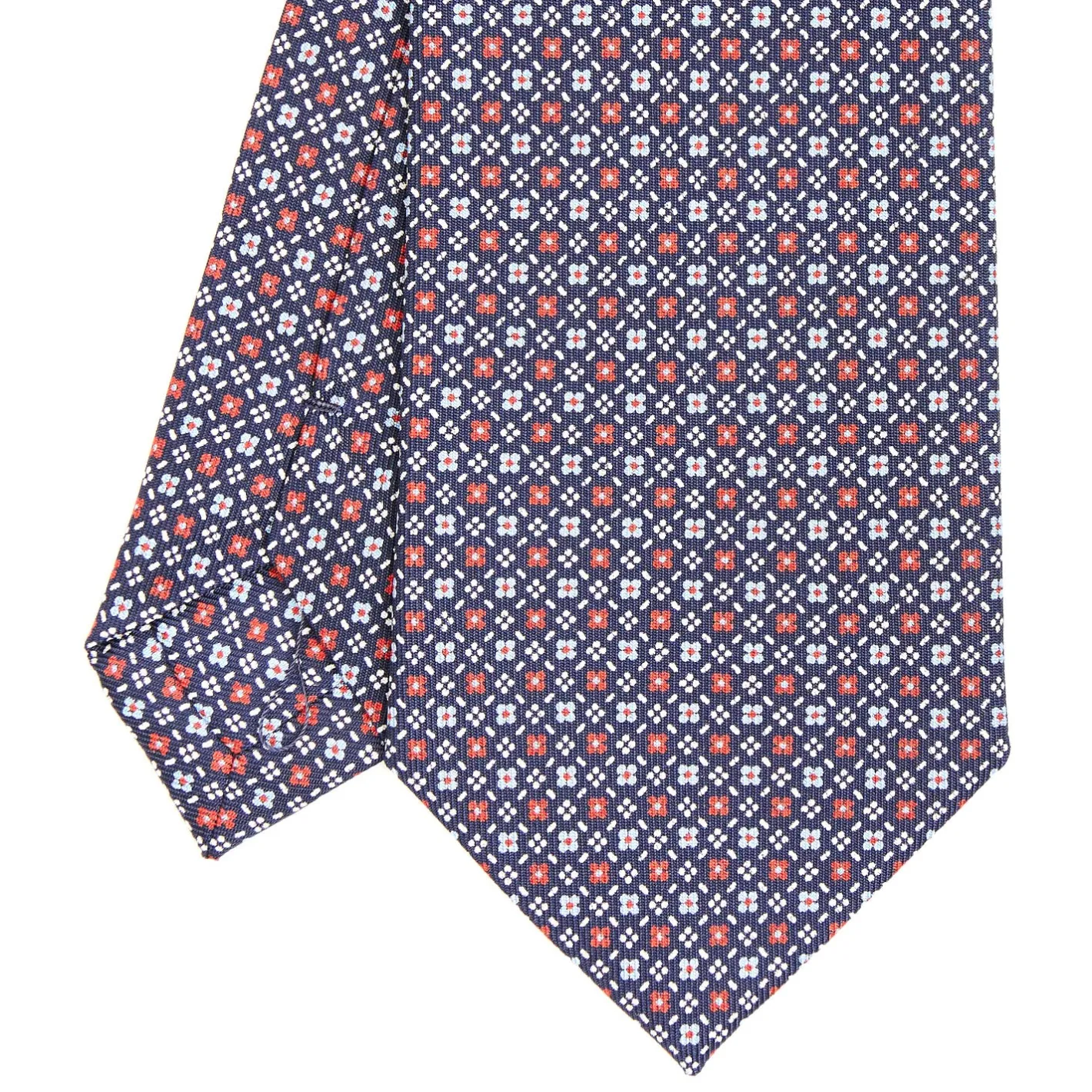 E.Marinella CRAVATTA SARTORIALE CLASSICA IN SETA BLU SCURO Microfantasia fiore New