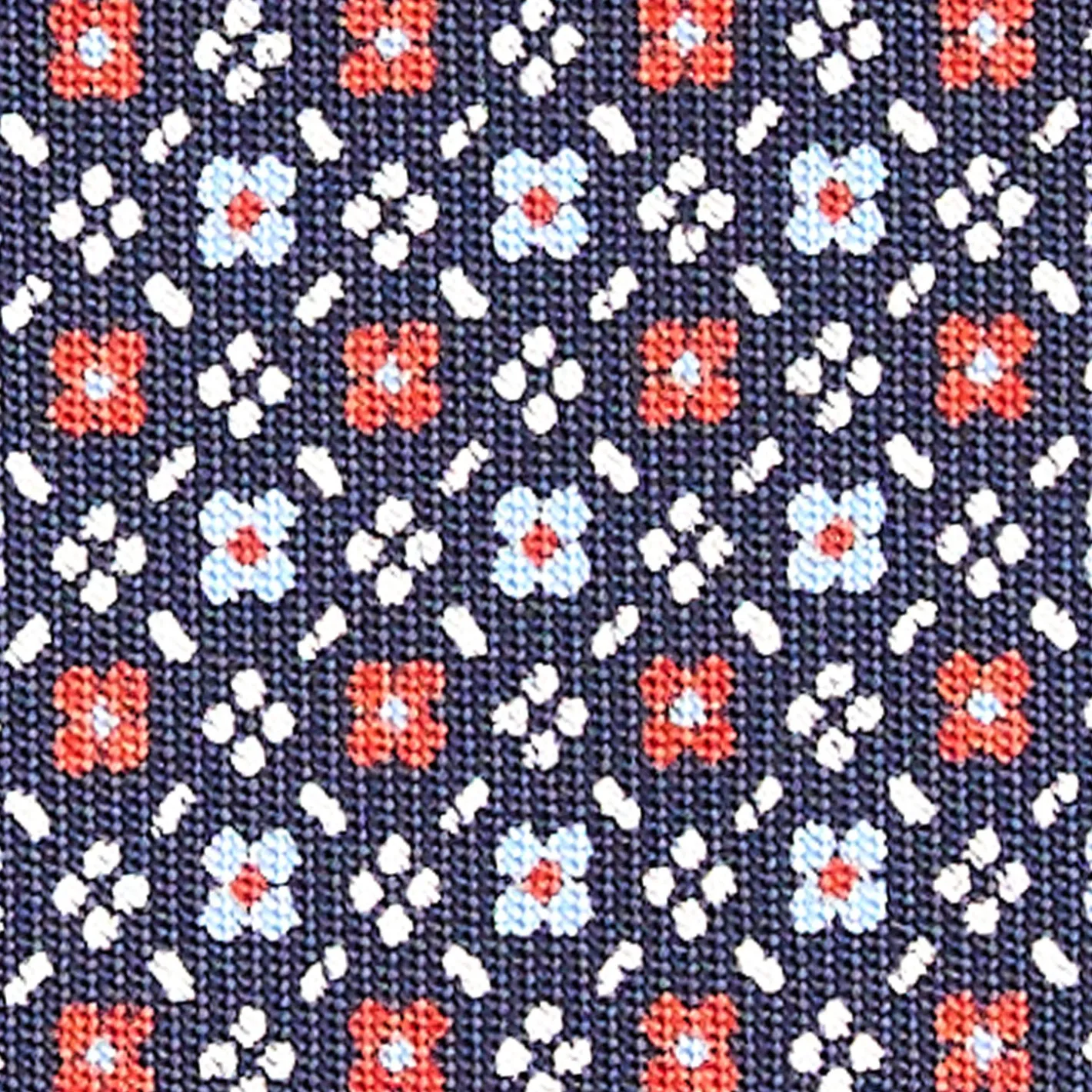 E.Marinella CRAVATTA SARTORIALE CLASSICA IN SETA BLU SCURO Microfantasia fiore New