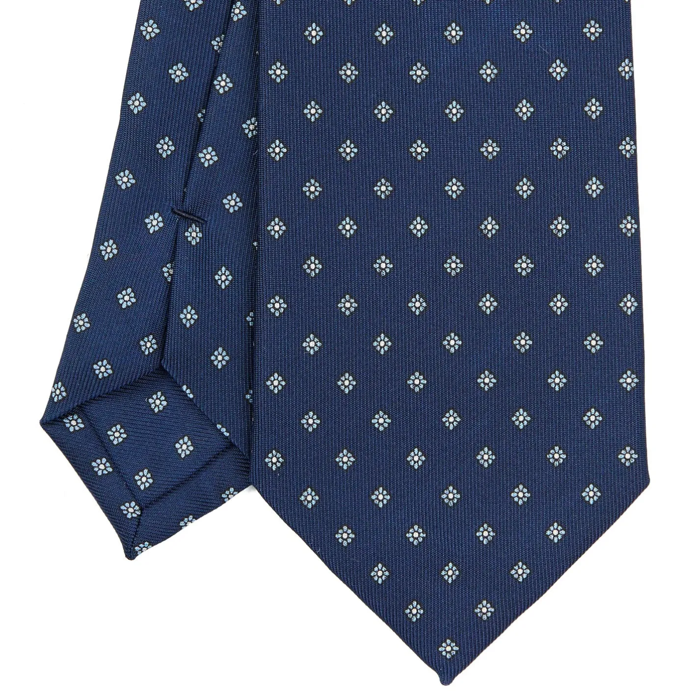 E.Marinella CRAVATTA SARTORIALE CLASSICA IN SETA BLU SCURO Microfantasia fiore Hot