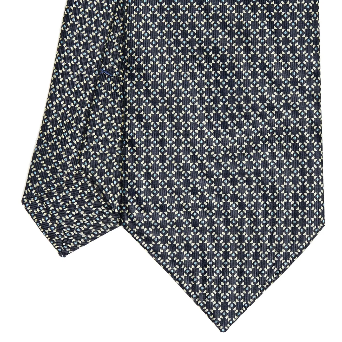 E.Marinella CRAVATTA SARTORIALE CLASSICA IN SETA BLU SCURO Microfantasia geometrica Sale