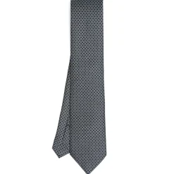 E.Marinella CRAVATTA SARTORIALE CLASSICA IN SETA BLU SCURO Microfantasia geometrica Sale