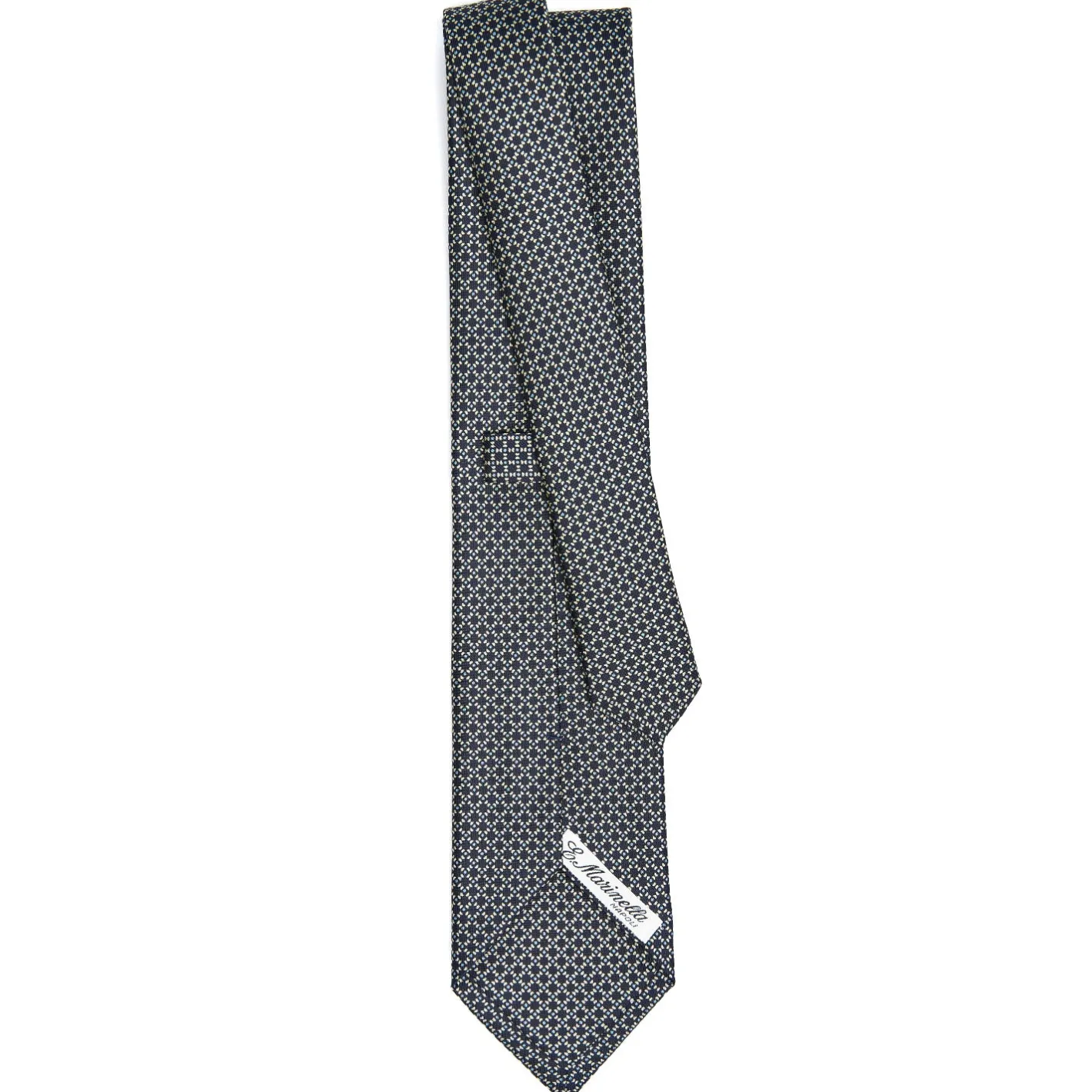 E.Marinella CRAVATTA SARTORIALE CLASSICA IN SETA BLU SCURO Microfantasia geometrica Sale
