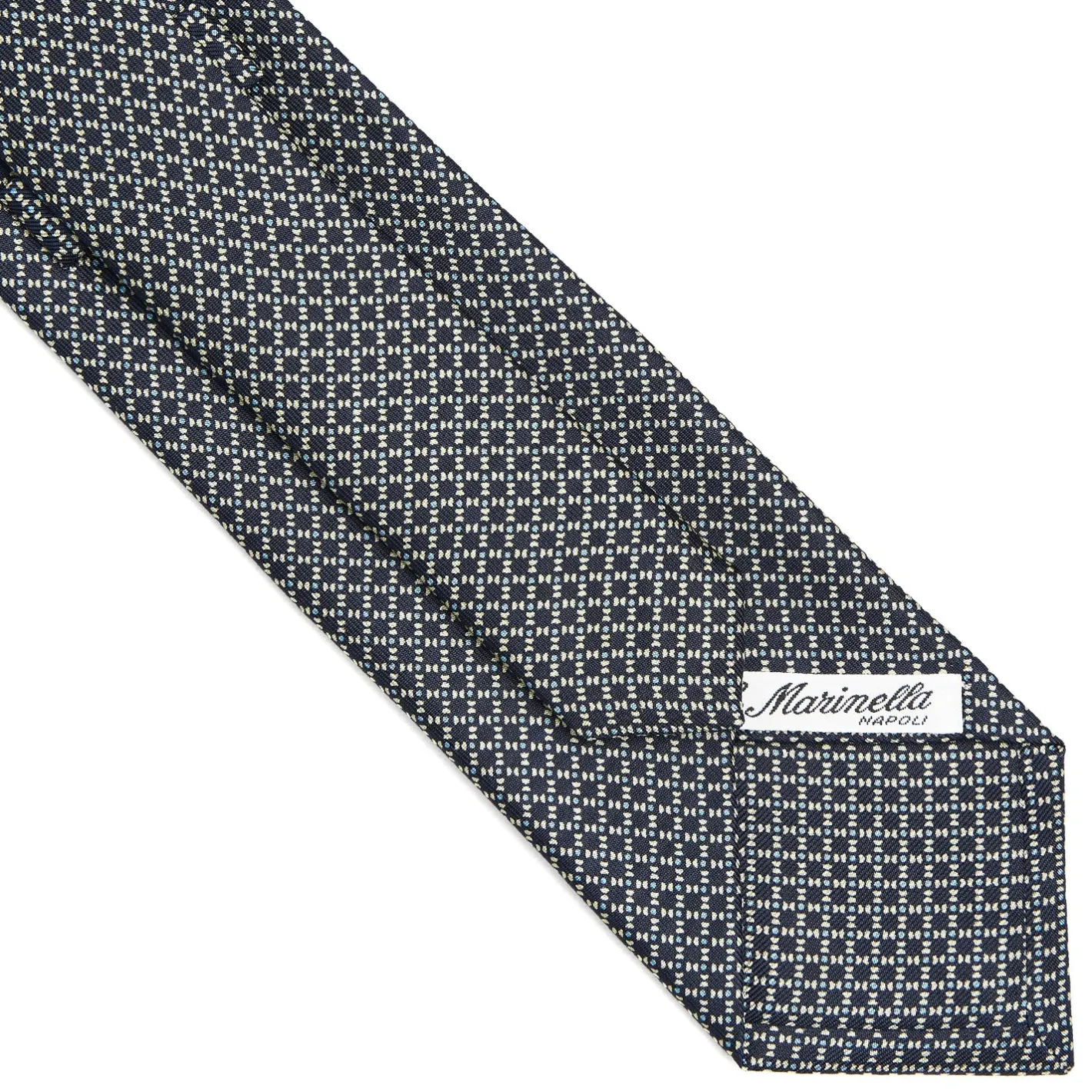 E.Marinella CRAVATTA SARTORIALE CLASSICA IN SETA BLU SCURO Microfantasia geometrica Sale