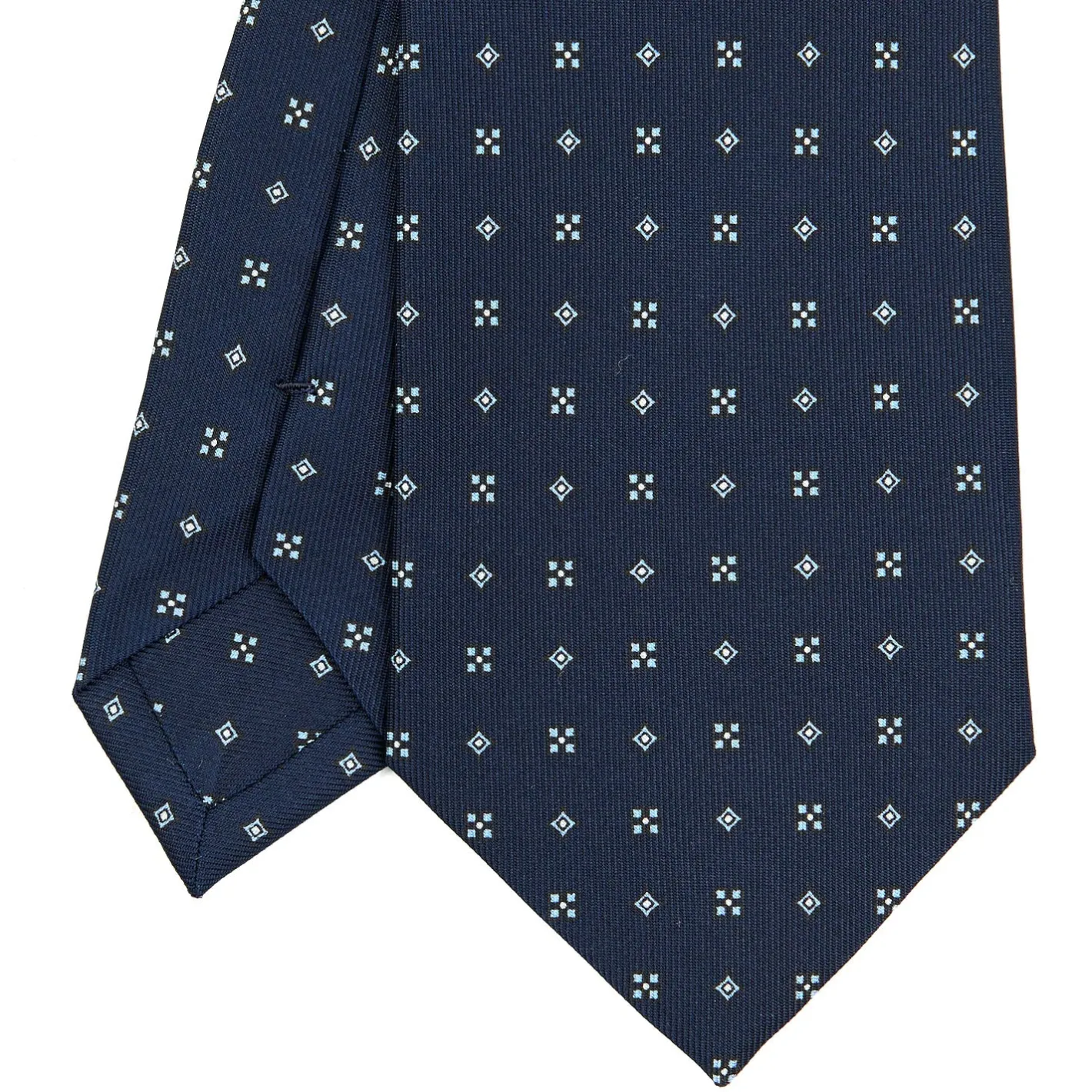 E.Marinella CRAVATTA SARTORIALE CLASSICA IN SETA BLU SCURO Microfantasia fiore