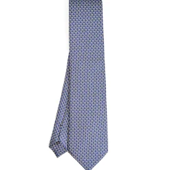 E.Marinella CRAVATTA SARTORIALE CLASSICA IN SETA BLU SCURO Microfantasia m geometrica Clearance
