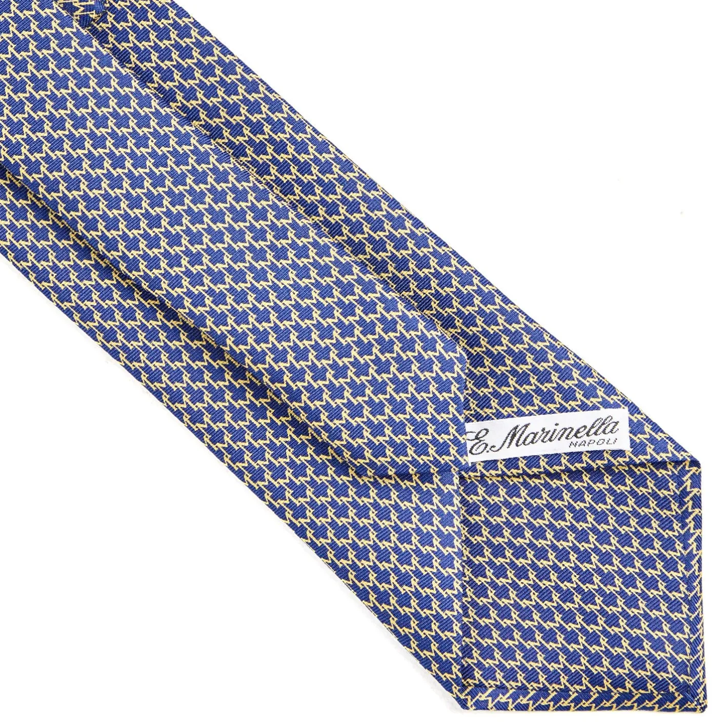 E.Marinella CRAVATTA SARTORIALE CLASSICA IN SETA BLU SCURO Microfantasia m geometrica Clearance