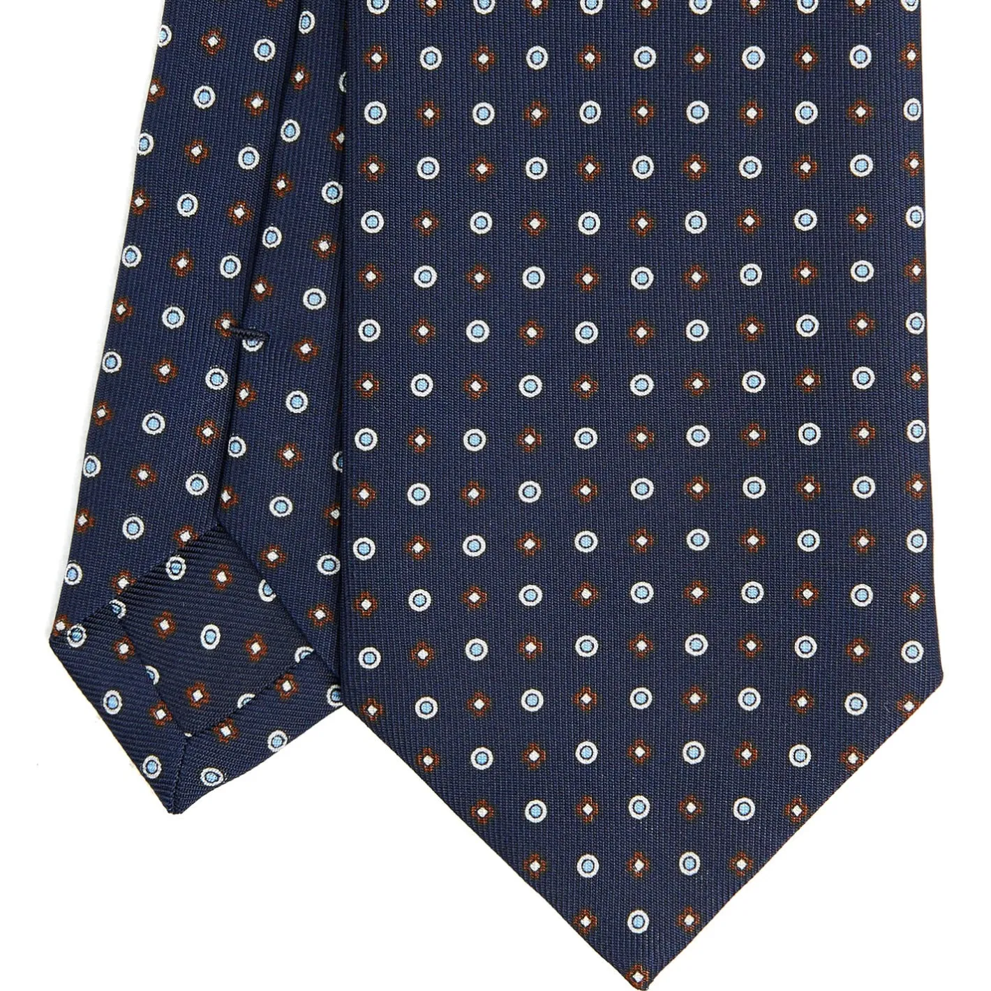 E.Marinella CRAVATTA SARTORIALE CLASSICA IN SETA BLU SCURO Microfantasia fiore Clearance