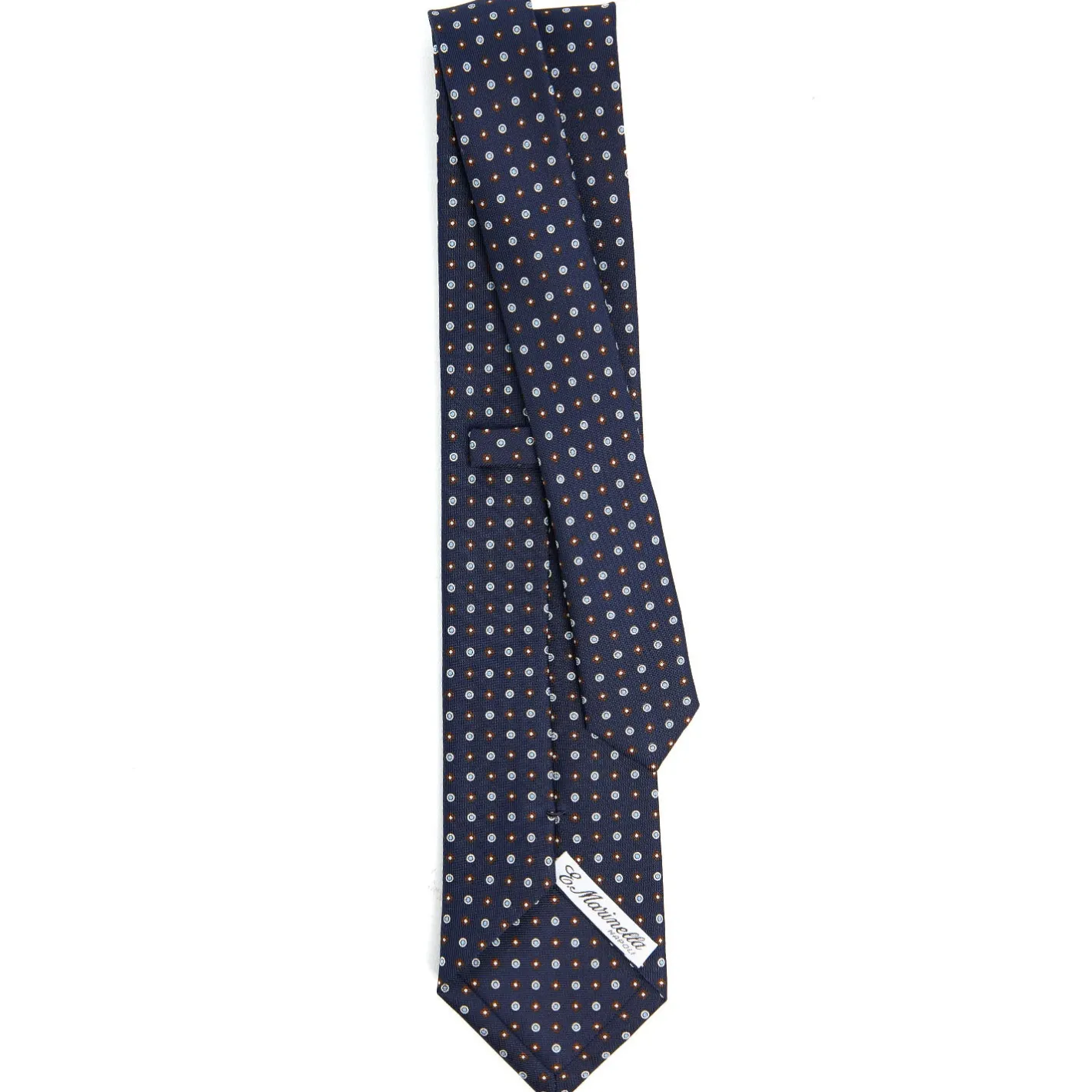 E.Marinella CRAVATTA SARTORIALE CLASSICA IN SETA BLU SCURO Microfantasia fiore Clearance