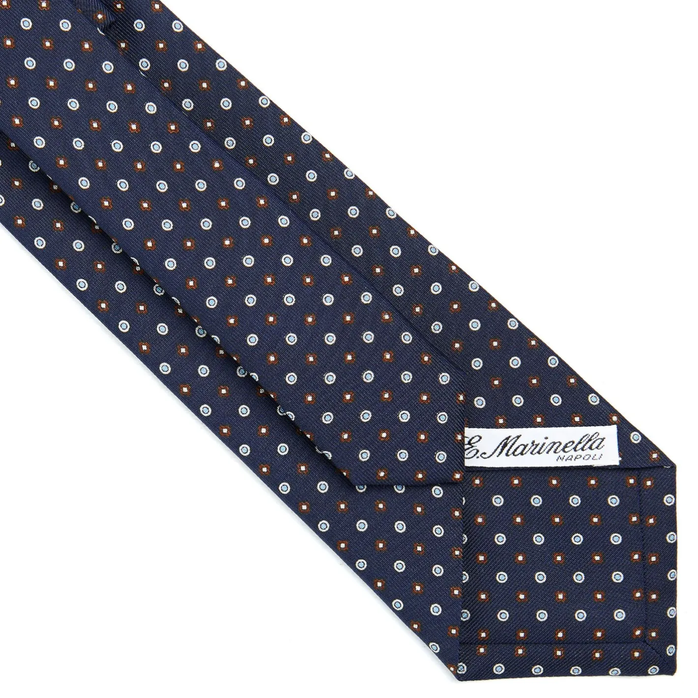 E.Marinella CRAVATTA SARTORIALE CLASSICA IN SETA BLU SCURO Microfantasia fiore Clearance