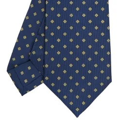 E.Marinella CRAVATTA SARTORIALE CLASSICA IN SETA BLU SCURO Microfantasia fiore Outlet