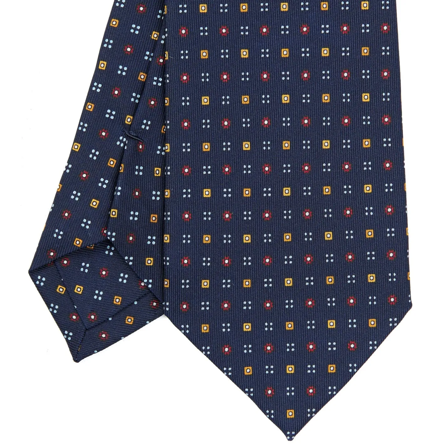 E.Marinella CRAVATTA SARTORIALE CLASSICA IN SETA BLU SCURO Microfantasia fiore