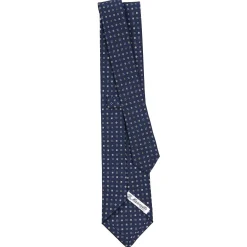 E.Marinella CRAVATTA SARTORIALE CLASSICA IN SETA BLU SCURO Microfantasia fiore New