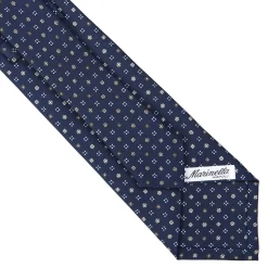 E.Marinella CRAVATTA SARTORIALE CLASSICA IN SETA BLU SCURO Microfantasia fiore New