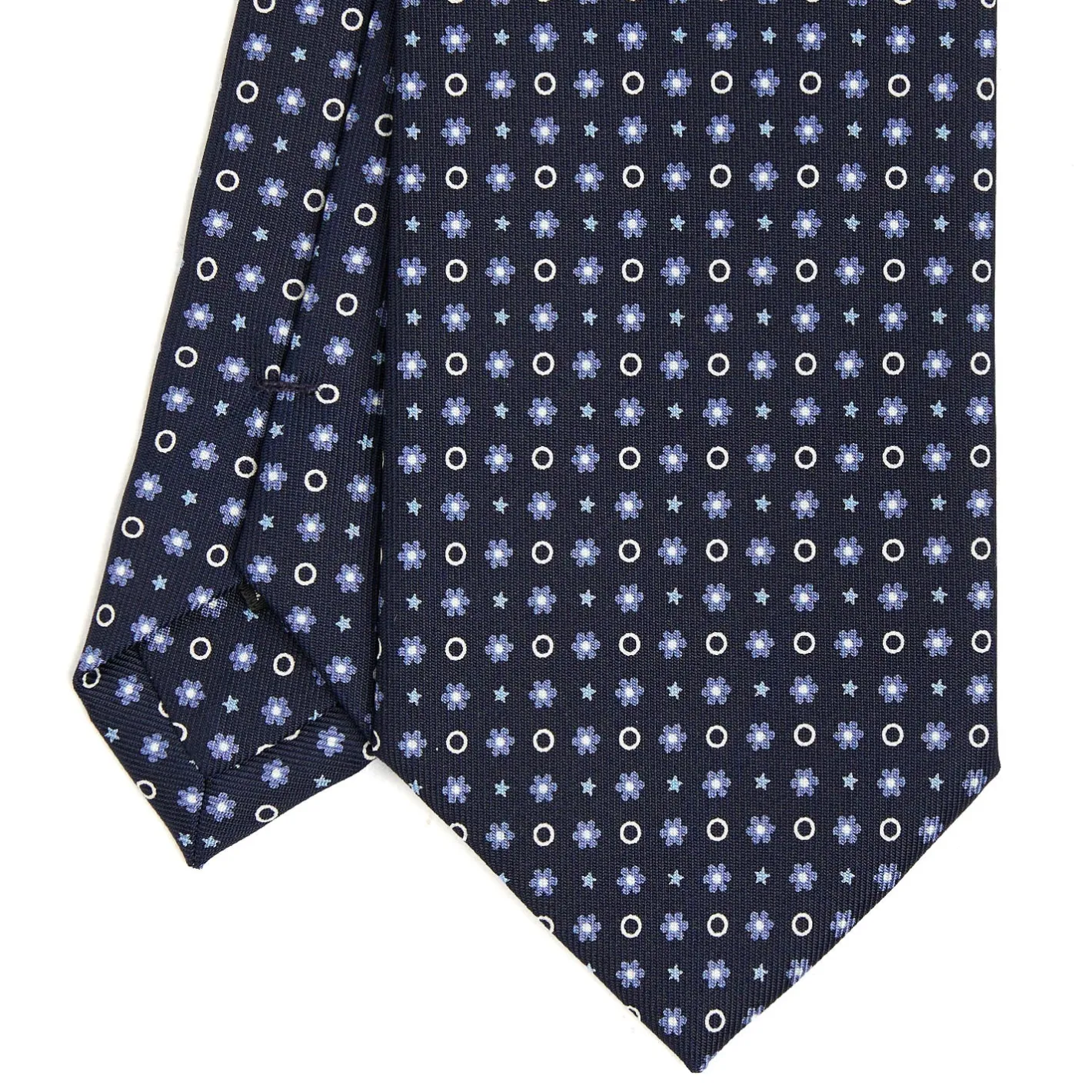 E.Marinella CRAVATTA SARTORIALE CLASSICA IN SETA BLU SCURO Microfantasia fiore Hot