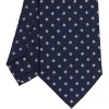 E.Marinella CRAVATTA SARTORIALE CLASSICA IN SETA BLU SCURO Microfantasia fiore Clearance
