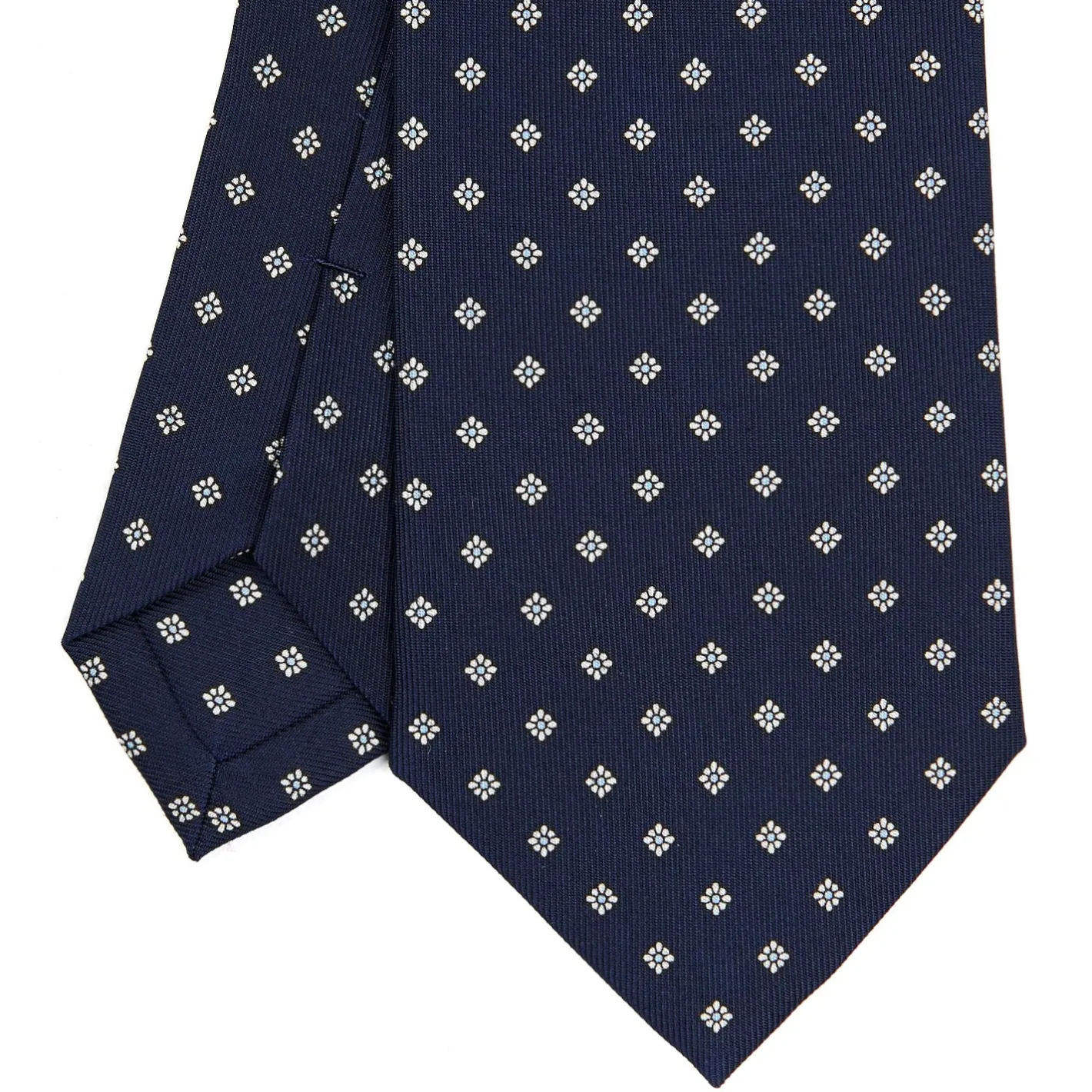 E.Marinella CRAVATTA SARTORIALE CLASSICA IN SETA BLU SCURO Microfantasia fiore Clearance