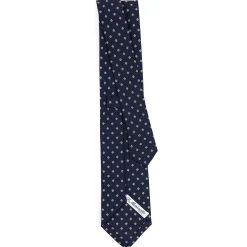 E.Marinella CRAVATTA SARTORIALE CLASSICA IN SETA BLU SCURO Microfantasia fiore Clearance