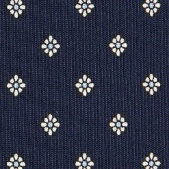 E.Marinella CRAVATTA SARTORIALE CLASSICA IN SETA BLU SCURO Microfantasia fiore Clearance