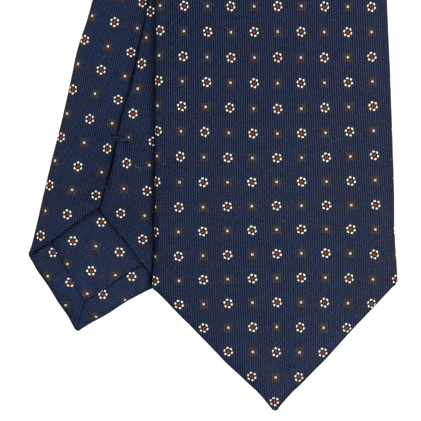 E.Marinella CRAVATTA SARTORIALE CLASSICA IN SETA BLU SCURO Microfantasia fiore Sale