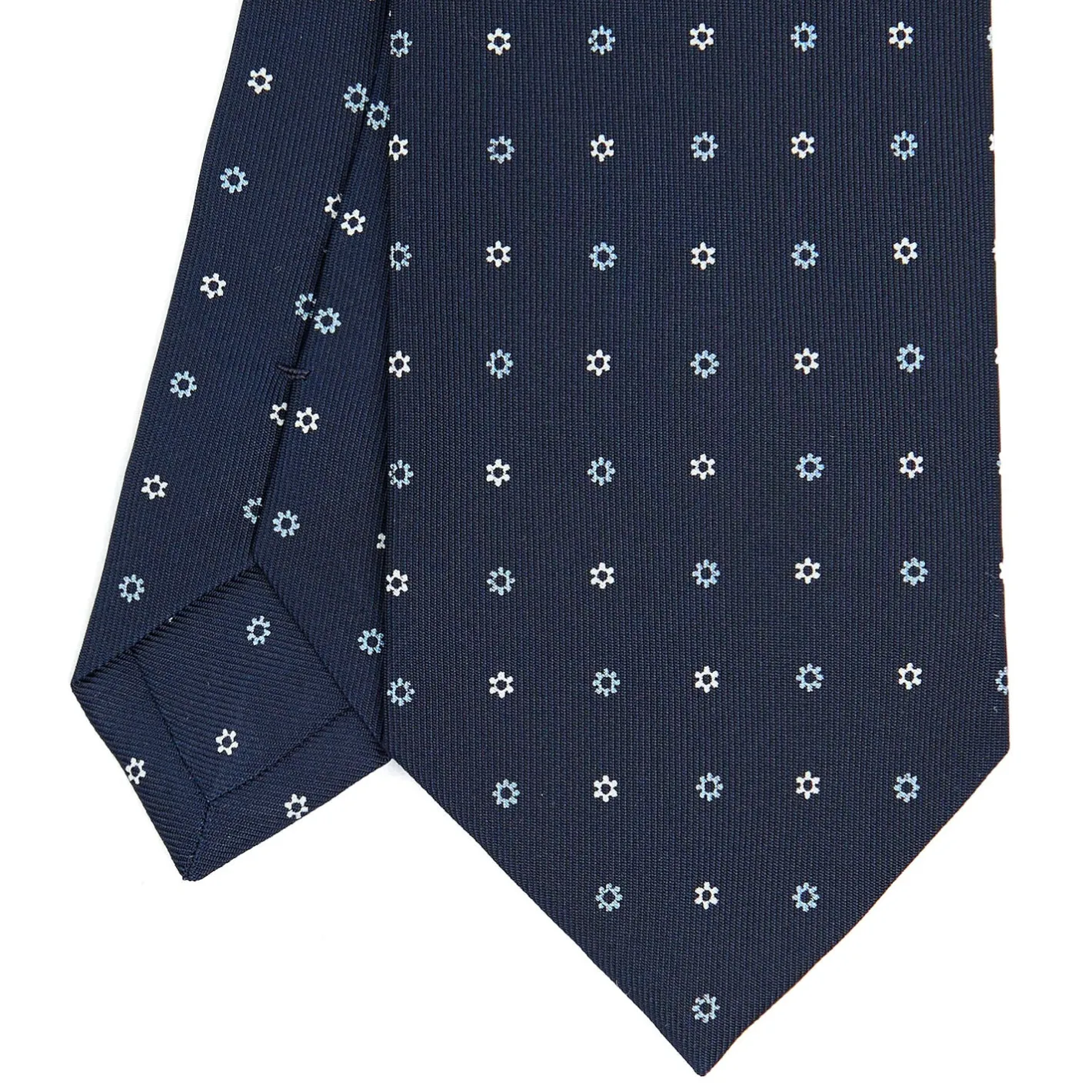 E.Marinella CRAVATTA SARTORIALE CLASSICA IN SETA BLU SCURO Microfantasia fiore Discount
