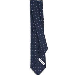 E.Marinella CRAVATTA SARTORIALE CLASSICA IN SETA BLU SCURO Microfantasia fiore Discount