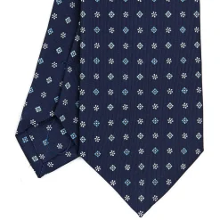 E.Marinella CRAVATTA SARTORIALE CLASSICA IN SETA BLU SCURO Microfantasia fiore