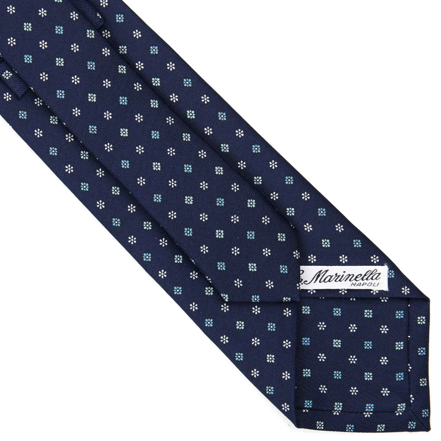E.Marinella CRAVATTA SARTORIALE CLASSICA IN SETA BLU SCURO Microfantasia fiore