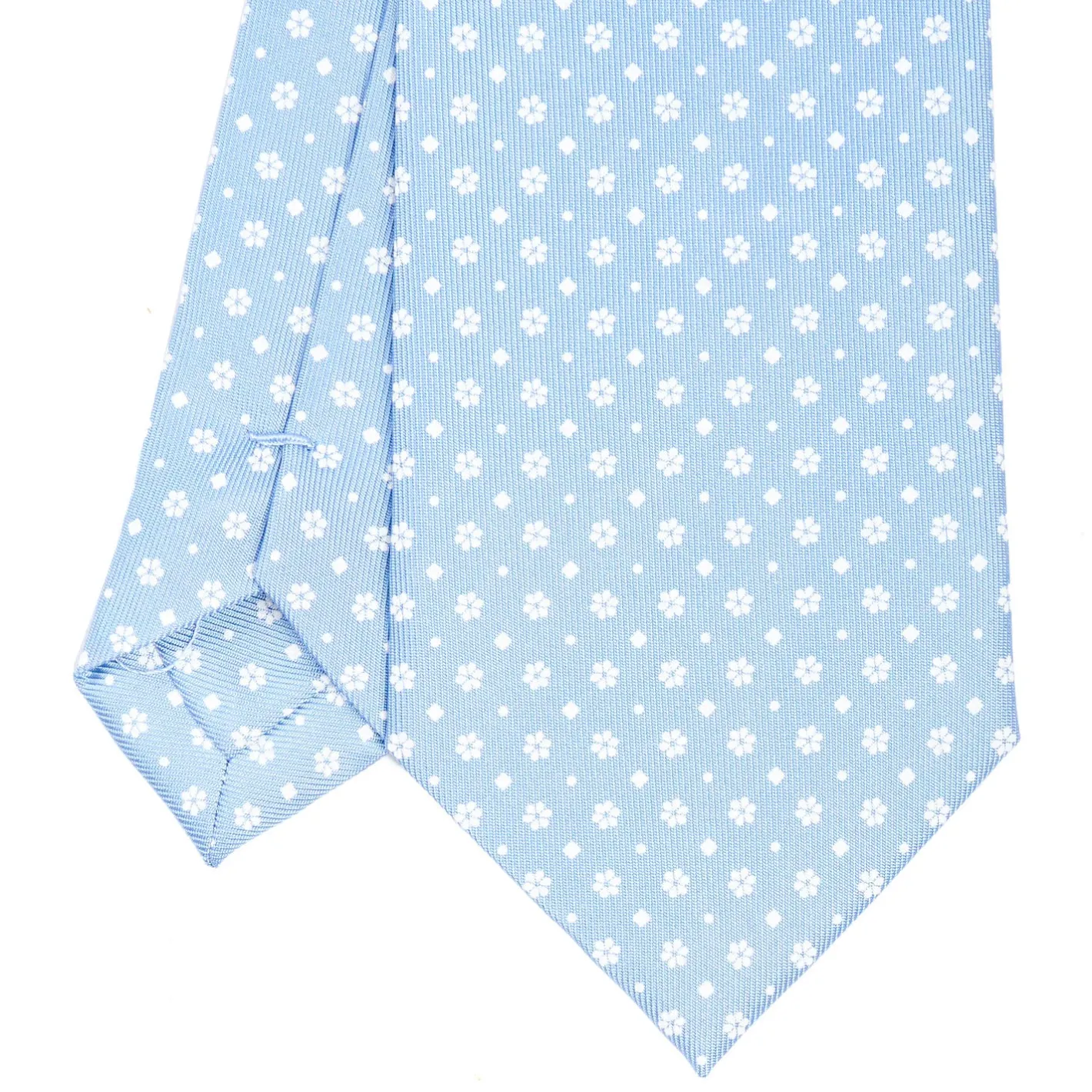 E.Marinella CRAVATTA SARTORIALE CLASSICA IN SETA AZZURRO Microfantasia fiore