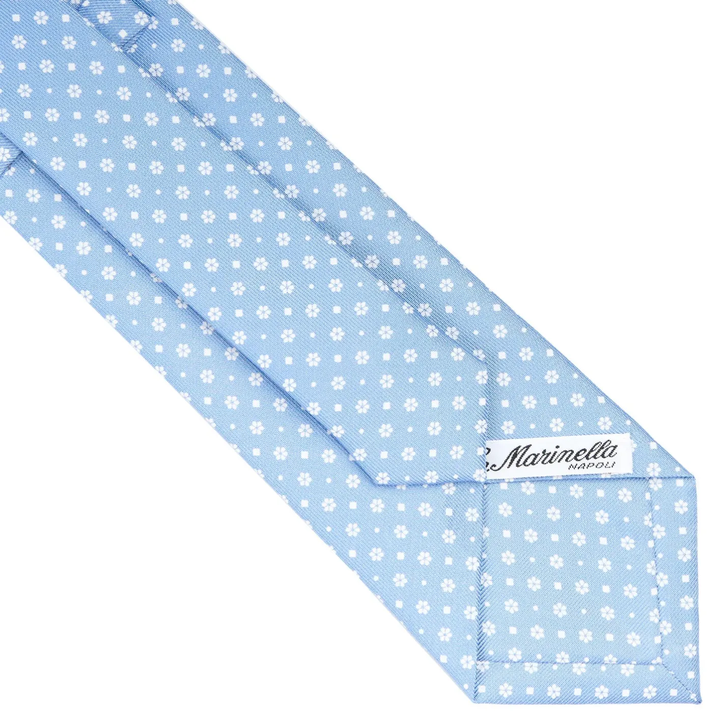 E.Marinella CRAVATTA SARTORIALE CLASSICA IN SETA AZZURRO Microfantasia fiore