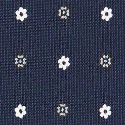 E.Marinella CRAVATTA SARTORIALE CLASSICA IN SETA BLU SCURO Microfantasia fiore New