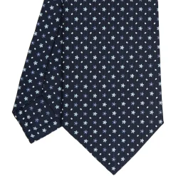 E.Marinella CRAVATTA SARTORIALE CLASSICA IN SETA BLU SCURO Microfantasia fiore Outlet
