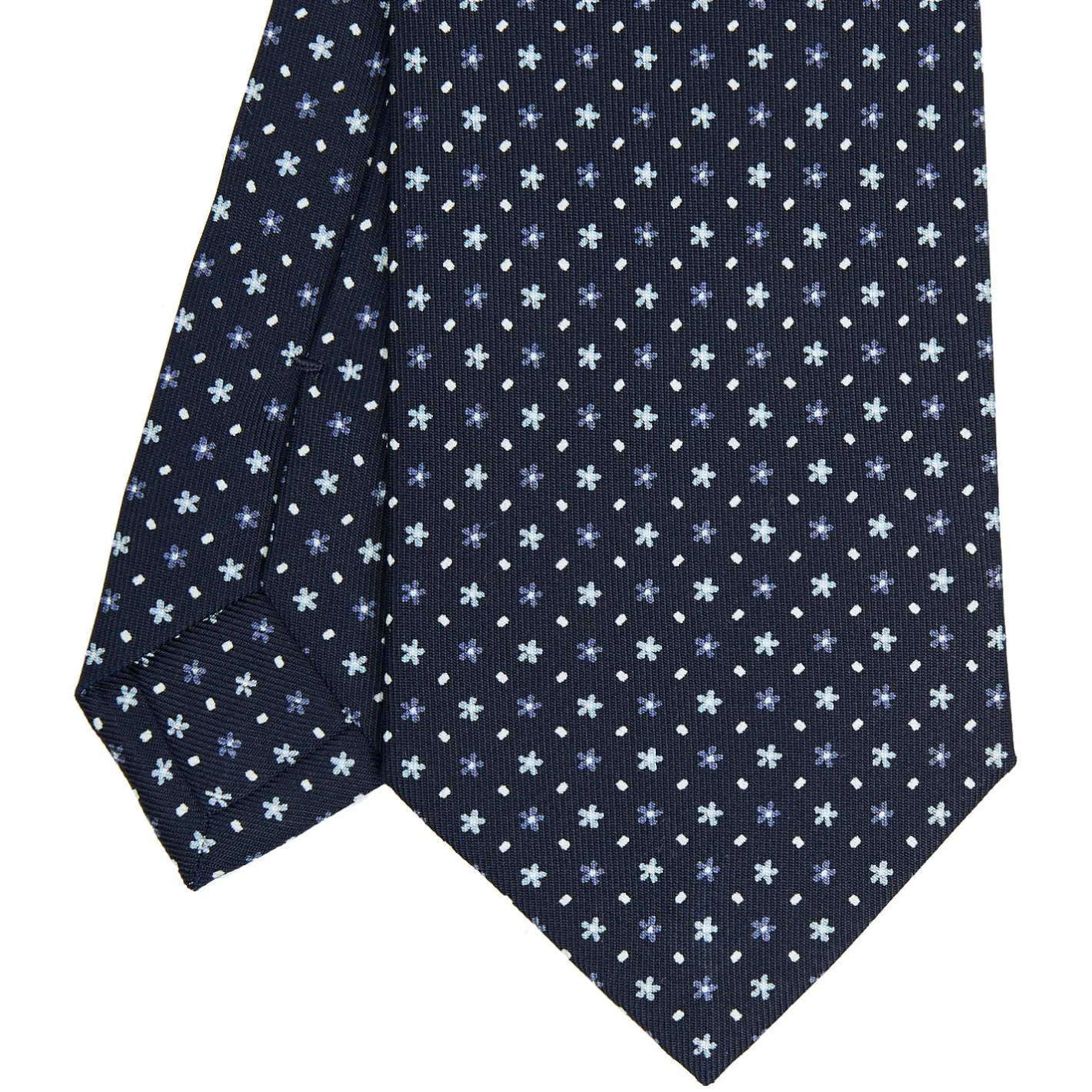 E.Marinella CRAVATTA SARTORIALE CLASSICA IN SETA BLU SCURO Microfantasia fiore Outlet