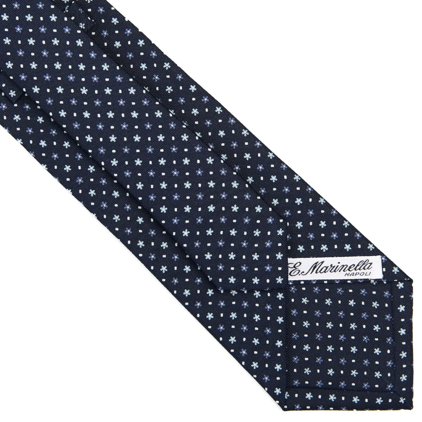 E.Marinella CRAVATTA SARTORIALE CLASSICA IN SETA BLU SCURO Microfantasia fiore Outlet