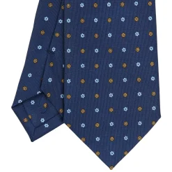 E.Marinella CRAVATTA SARTORIALE CLASSICA IN SETA BLU SCURO Microfantasia fiore Outlet
