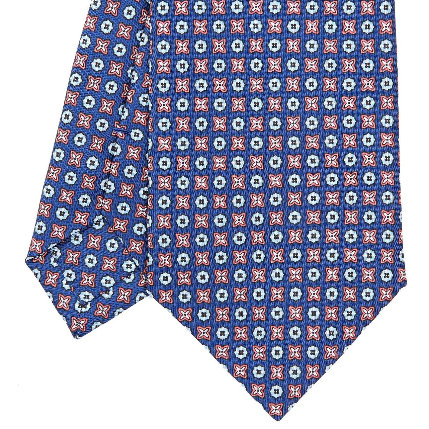 E.Marinella CRAVATTA SARTORIALE CLASSICA IN SETA BLU Microfantasia fiore